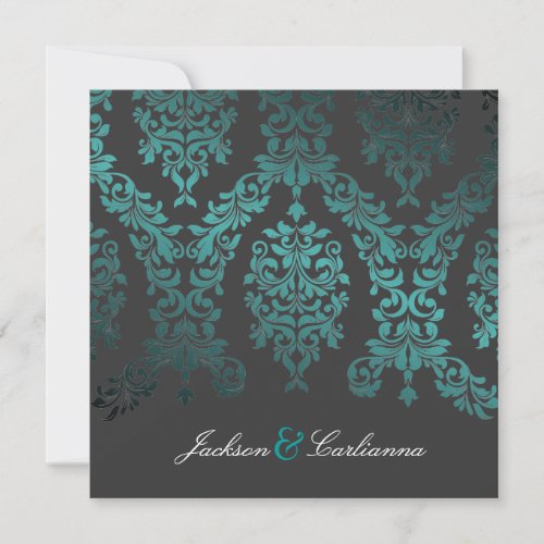 311-Dashing Damask | Sea Garden Charcoal Personalized Invitations