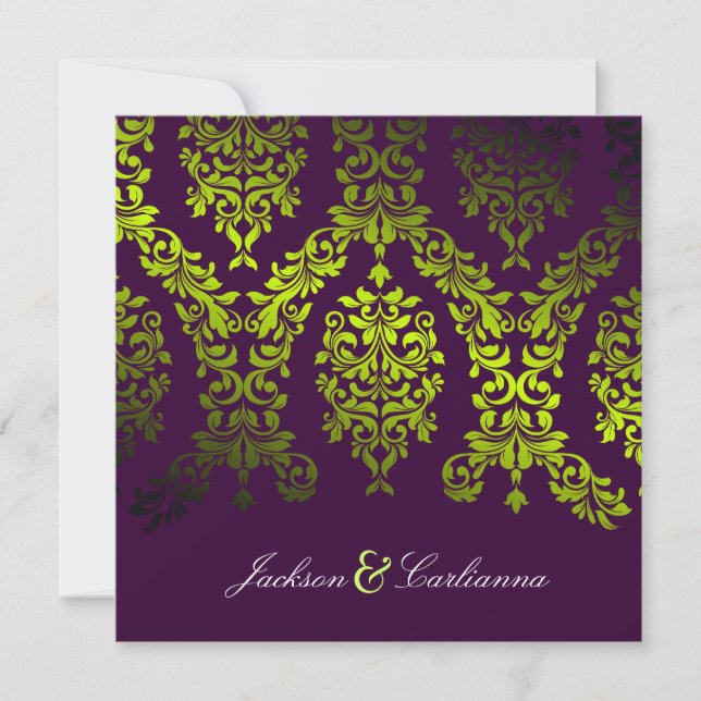 311-Dashing Damask | Secret Garden Eggplant Invitation (Front)