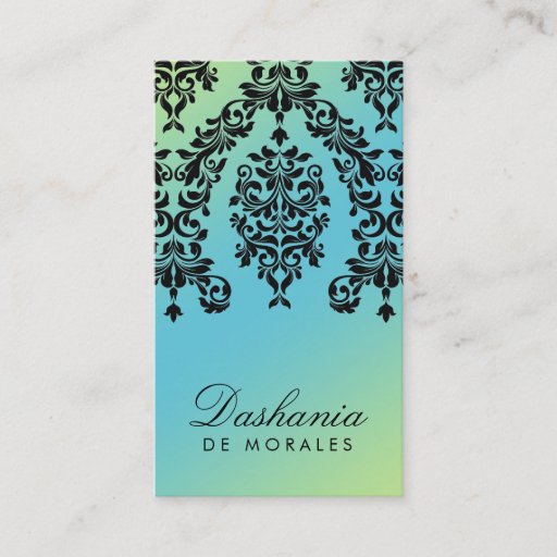 Customizable 311 Dashing Damask Turquoise Lime Business Card Templates