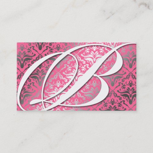 311-Dazzle Me Damask - B Monogram Pink Business Card Templates