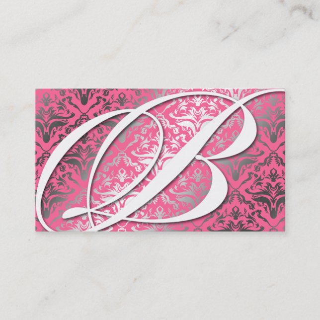 311-Dazzle Me Damask - B Monogram Pink Business Card (Front)