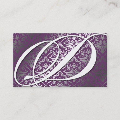 311-Dazzle Me Damask - D Monogram Purple Business Cards