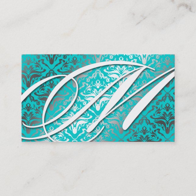 311-Dazzle Me Damask -M Monogram Turquoise Business Card (Front)