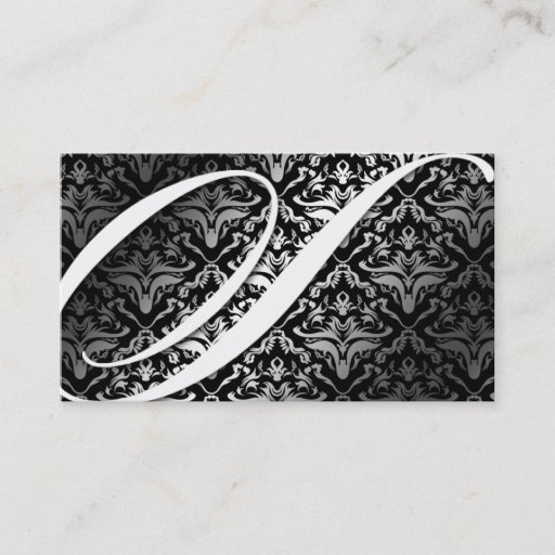 Customizable 311-Dazzle Me Damask - S Monogram Black Business Card Templates