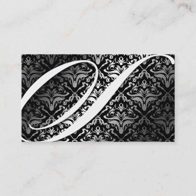 311-Dazzle Me Damask - S Monogram Black Business Card (Front)