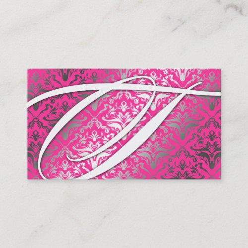 311 Dazzle Me Damask - T Monogram Pink Sizzle Business Card