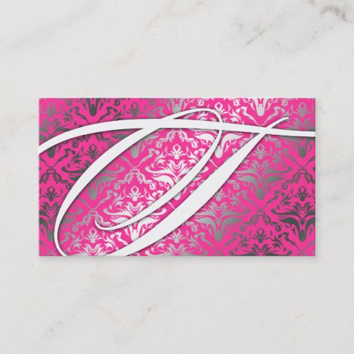 Customizable 311 Dazzle Me Damask - T Monogram Pink Sizzle Business Card