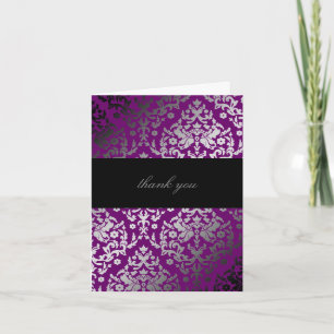 311-Dazzling Damask Extraordinary Purple Letterpress Thank You Card