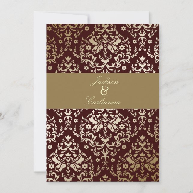 311 Dazzling Damask Gold Ivory Chocolate Invitation (Front)