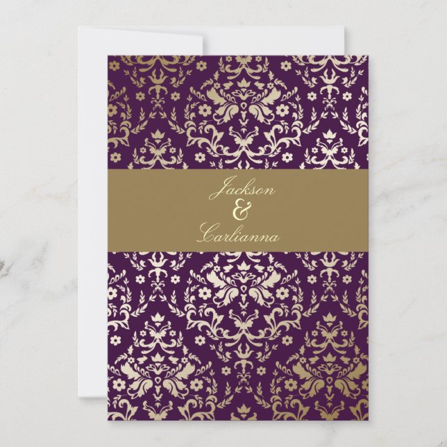 311 Dazzling Damask Gold Ivory Deep Purple Invitation (Front)