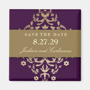 311-Dazzling Damask Gold Ivory Eggplant Magnet