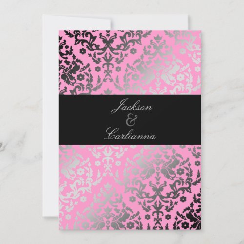 311 Dazzling Damask Pink Flamingo Invitations