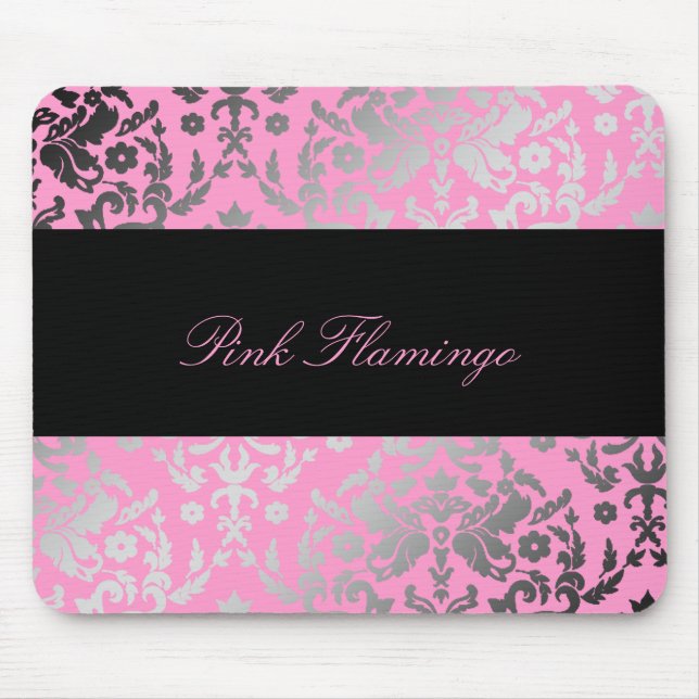 311-Dazzling Damask Pink Flamingo Mouse Pad (Front)