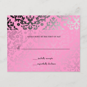 311 Dazzling Damask Pink Flamingo RSVP card