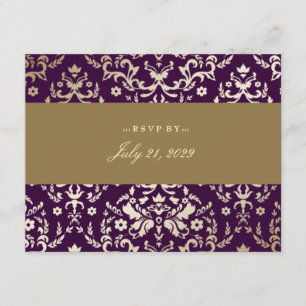 311-Dazzling Damask RSVP Gold Ivory Eggplant Card
