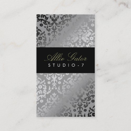 311 Dazzling Damask Silver Plain Back Business Card Template