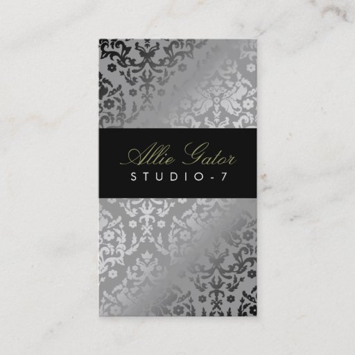 Customizable 311 Dazzling Damask Silver Plain Back Business Card Template
