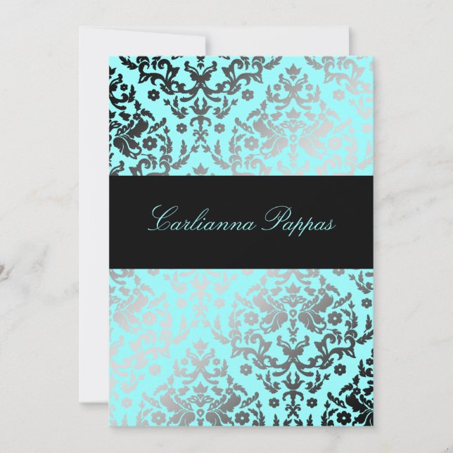 311 Dazzling Damask Turquoise Blue Invitation (Front)