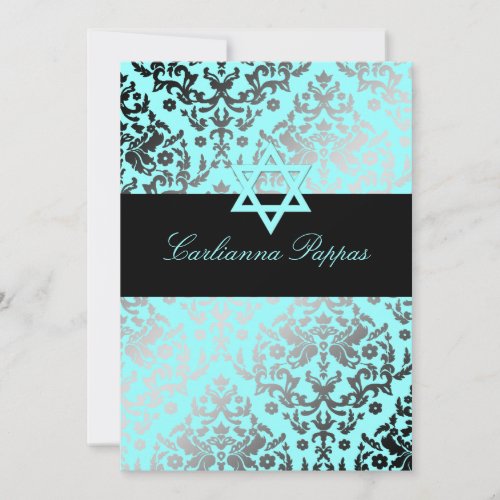311 Dazzling Damask Turquoise Blue Star of David Invite