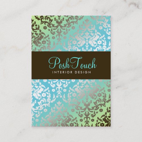 311-Dazzling Damask Turquoise &amp; Lime Business Card Templates