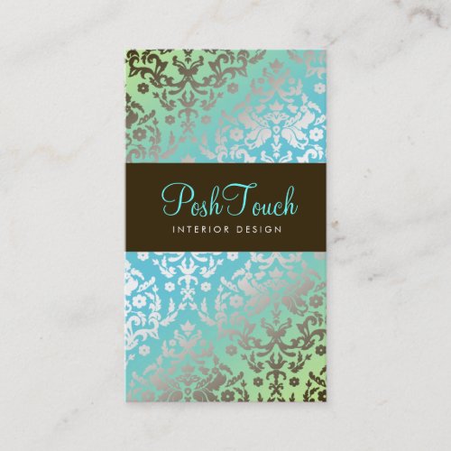 311 Dazzling Damask Turquoise &amp; Lime Business Card Templates