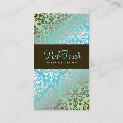 Customizable 311 Dazzling Damask Turquoise &amp; Lime Business Card Templates