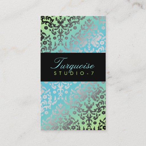 Customizable 311-Dazzling Damask Turquoise Lime Black Business Cards