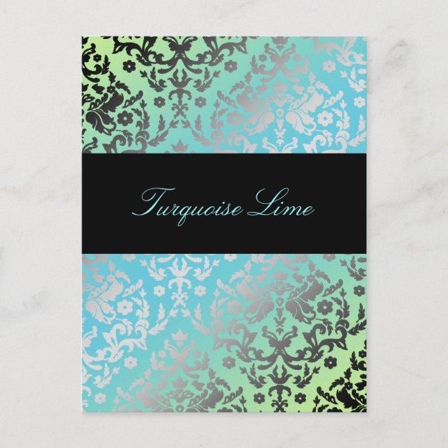 311 Dazzling Damask Turquoise LIme Postcard (Front)
