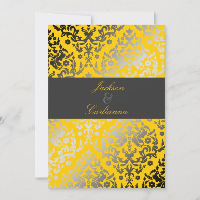 311 Dazzling Damask Yellow | Charcoal Gray Band Invitation (Front)