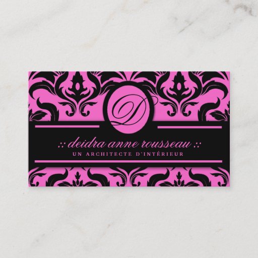 Customizable 311 Deidra Damask Pink Liquorice Monogram Business Cards