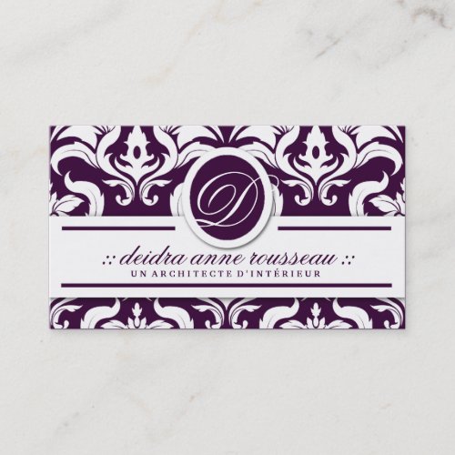 311 Deidra Damask Rose Purple Monogram Business Cards