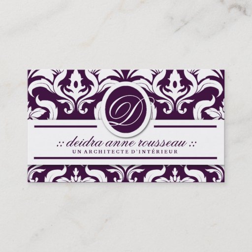 Customizable 311 Deidra Damask Rose Purple Monogram Business Cards