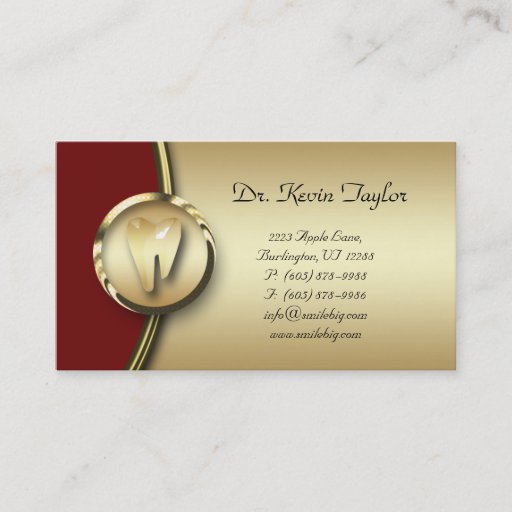 Customizable Dental Molar Business Card Gold Metal red