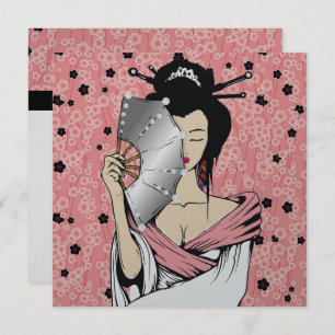 311-Diamond Geisha Cherry Blossom Background Invitation