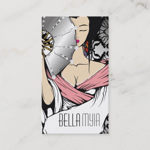 Customizable 311-Diamond Geisha | Damask Shimmer Black Business Cards