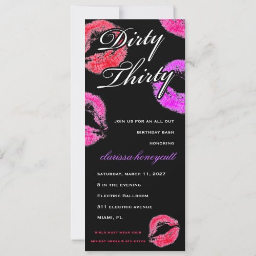 311 Dirty Thirty Smooch Birthday Personalized Invitations