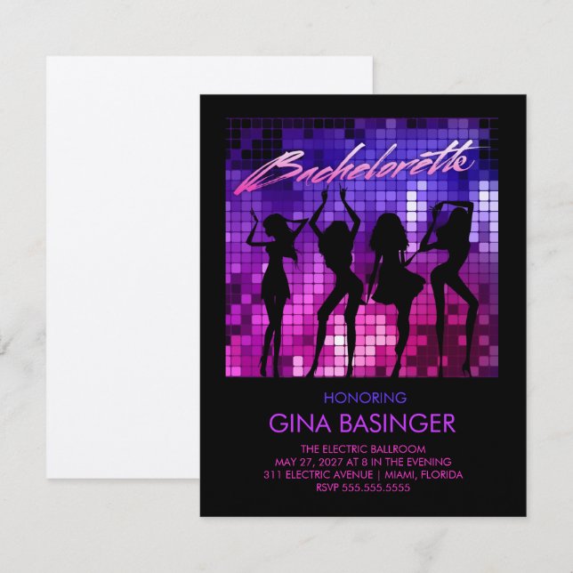 311 Disco Bachelorette Dancing Girls Metallic Invitation (Front/Back)