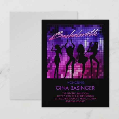 311 Disco Bachelorette Dancing Girls Metallic Personalized Announcement