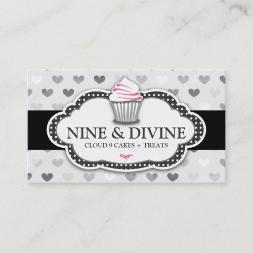 311 Divine Gray Hearts Cupcake Business Card