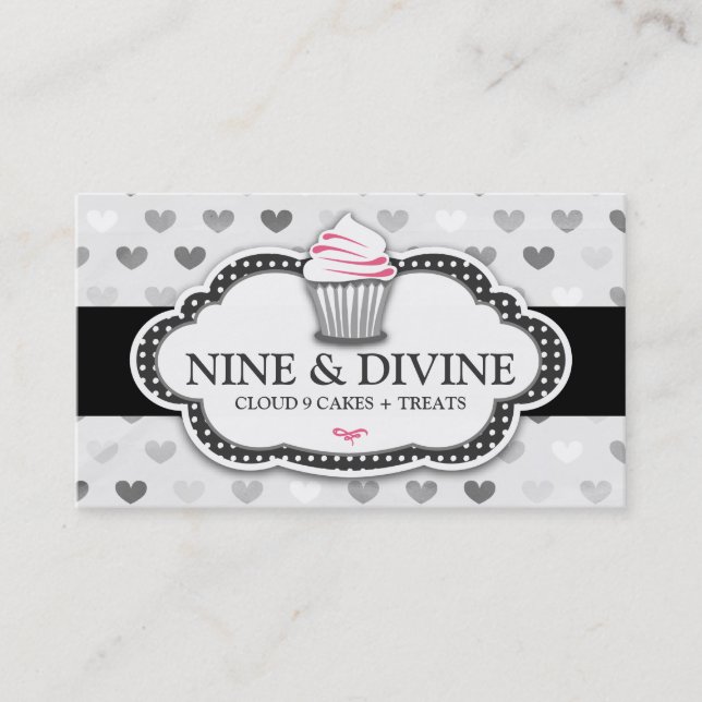 311 Divine Gray Hearts Cupcake Business Card (Front)