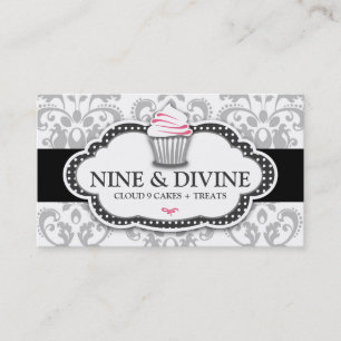 311 Divine Gray White Damask Cupcake Business Card