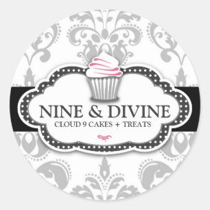311 Divine Gray White Damask Cupcake Sticker