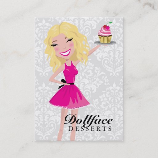 Customizable 311 Dollface Desserts Blondie Damask 3.5 x 2 Business Cards