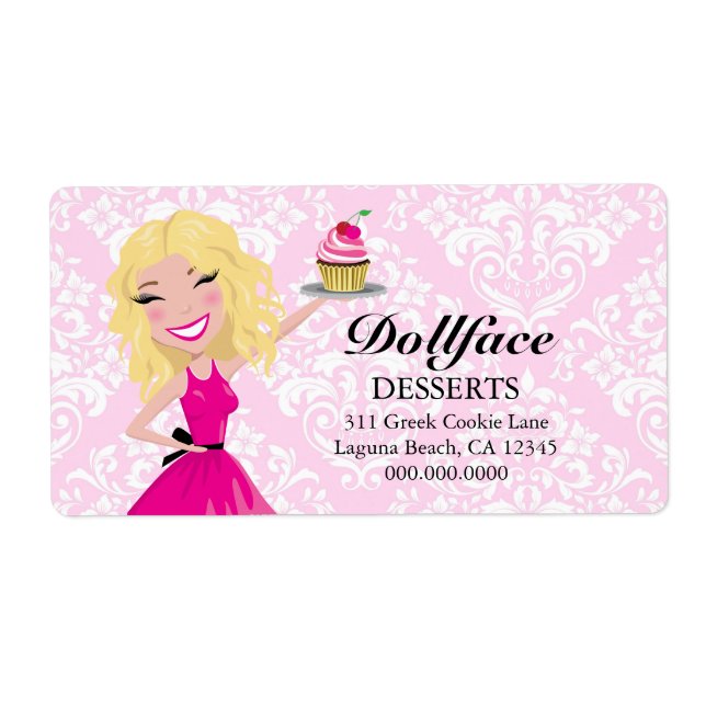 311 Dollface Desserts Blondie Pink Damask Print Label (Front)