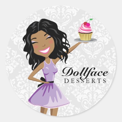 311 Dollface Desserts Ebonie Damask Classic Round Sticker