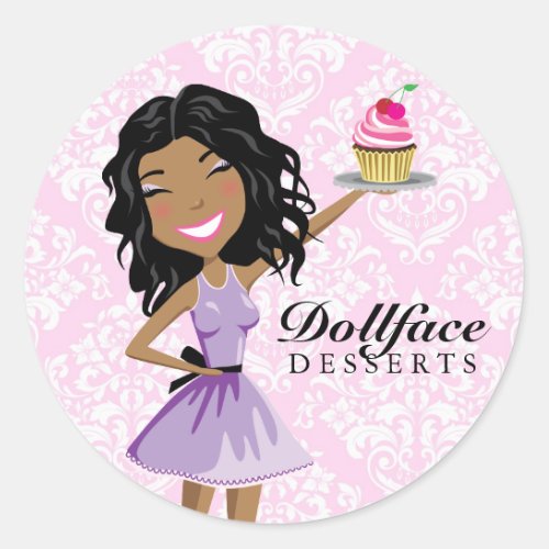 311 Dollface Desserts Ebonie Pink Damask Classic Round Sticker