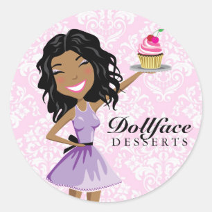 311 Dollface Desserts Ebonie Pink Damask Classic Round Sticker