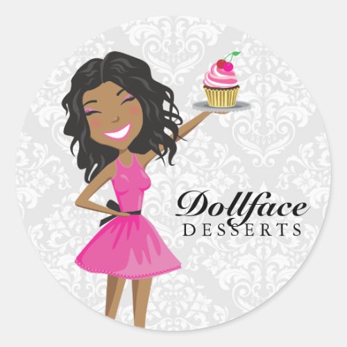 311 Dollface Desserts Hot Pink Ebonie Damask Classic Round Sticker