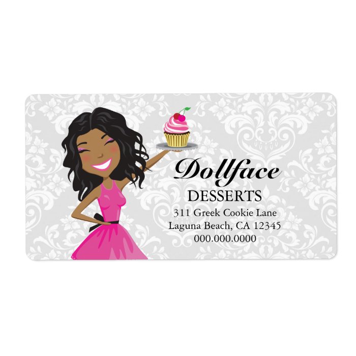 311 Dollface Desserts Hot Pink Ebonie Damask Custom Shipping Labels
