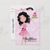 311 Dollface Desserts Kohlie Pink Damask 3.5 x 2 Business Card (Front/Back)